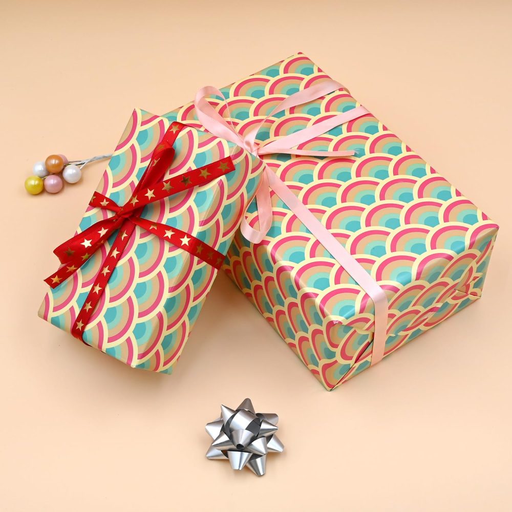 10m×43cm Roll of Geometric Semicircle Colorful 80g Wrapping Paper ADQUATOR, 100% Recyclable ECO Gift Forboys and girls Birthday Present Party Supplies Decorations (semicircle) - Image 3