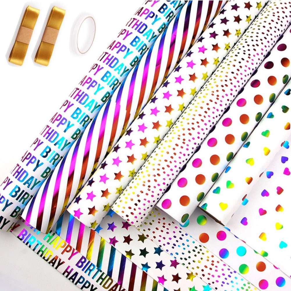 6 Sheets Colourful Gift Wrapping Paper 50 x 70cm,Birthday Rainbow Gilded Wrapping Paper