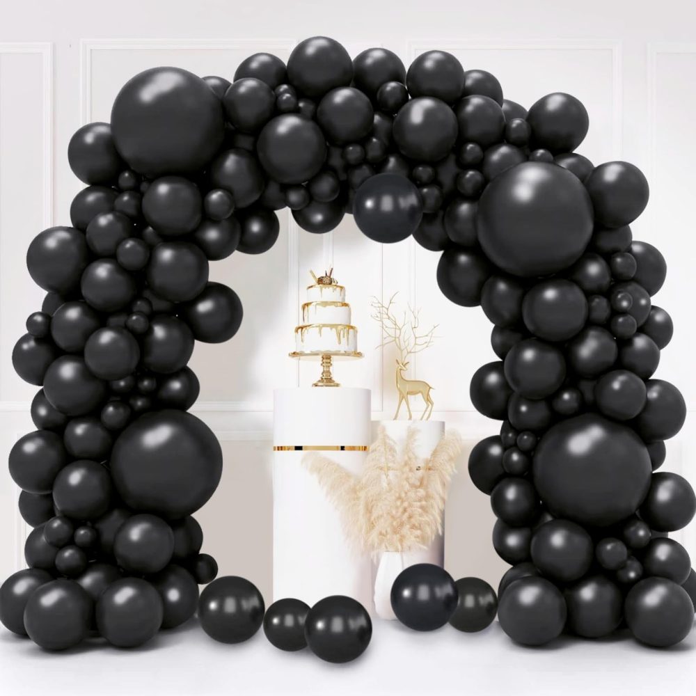 Black Balloons, 130PCS Black Balloon Arch Kit, 18 12 10 5 Inch Black Latex Balloon Garland, Matte Black Balloons for Birthday Graduation Wedding Holiday Party Decorations