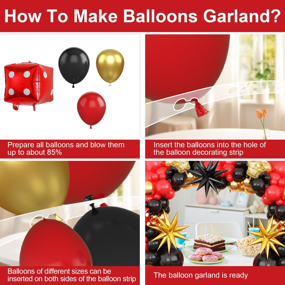 Red Black and Gold Balloons Arch Kit, Casino Theme Balloon Garland with Black Gold Starburst Crown Dice Foil Balloons for Women Men Casino Las Vegas Game Night Poker Theme Birthday Party Decor - Image 6