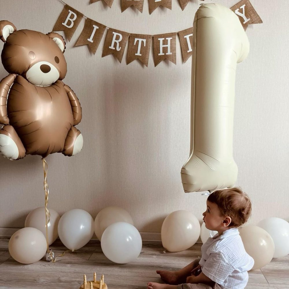 Beige 40 Inch Number 1 Balloon,Large Self Inflating Cream Foil Number Balloons 0-9 for Boys Girls,White Sand One Balloons for Birthday Party Decorations Supplies - Image 5