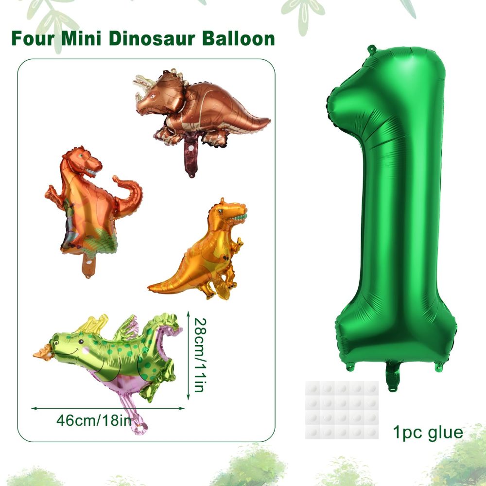 40 Inch Number Balloon with 4 Styles Cute Dinosaur Themed Balloons, Aluminum Foil Large Numeral Balloons Dark Green Dinosaur Party Decorations for Birthday Boys Girls Baby Shower (Number 1)… - Image 6
