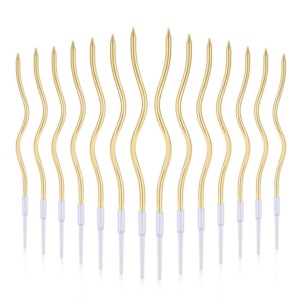 LUTER 24pcs Metallic Birthday Candles in Holders Spiral Birthday Cake Candles Long Thin Cupcake Candles for Birthday Wedding Party Decoration(Gold)