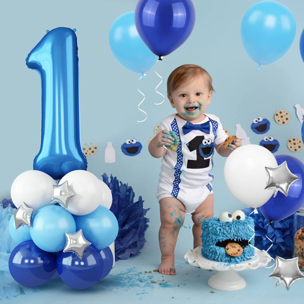 40 Inch Blue Number 1 Birthday Balloons, 1st Foil Mylar Big Number Birthday Helium Balloons with Star Mylar Latex Balloons for Boys Girls 1st Party Balloons Anniversary Decorations - Image 4