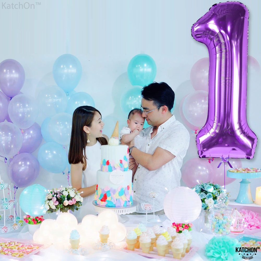 KatchOn, Giant Purple Number 1 Balloons - 40 Inch | 1st Birthday Girl Decoration | Purple 1 Balloon for First Birthday | Winter Onderland 1st Birthday Decorations | Purple 1st Birthday Decorations - Image 5