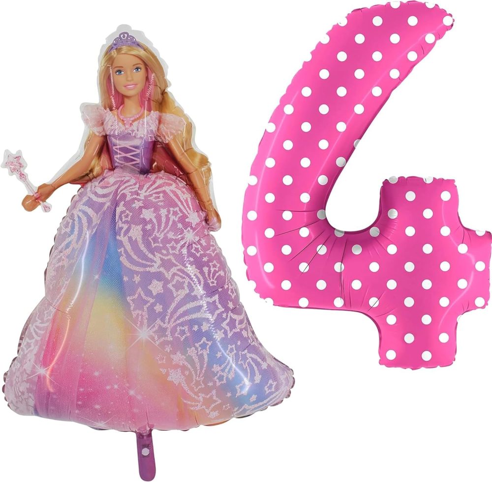 Toyland® Barbie Foil Balloon Pack - 1 x 42" Character Shape Balloon & 1 x 40" Number Balloon - Kids Party Decorations