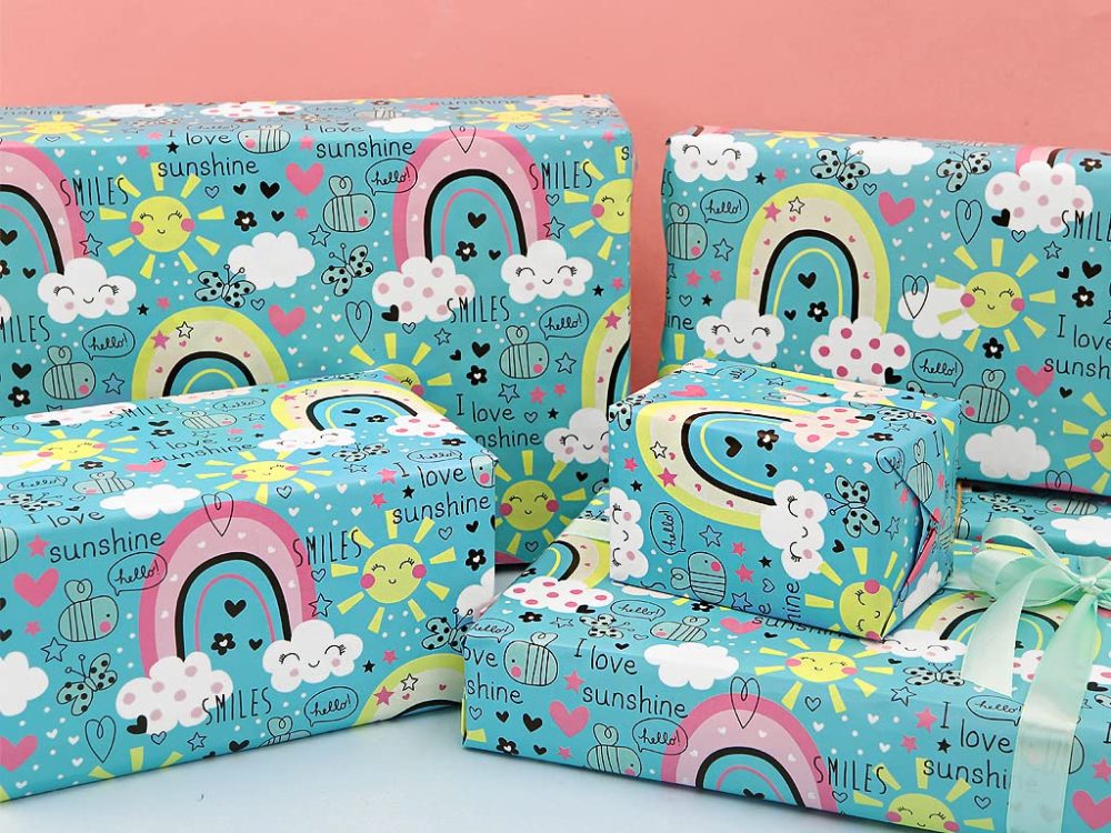 Birthday Wrapping Paper For Girls Kids Boys, I Love Sunshine Rainbow Design Gift Wrap Paper for Birthday Baby Shower Children's Day, 4 Sheets Folded Flat 50x70 cm Per Sheet - Image 5