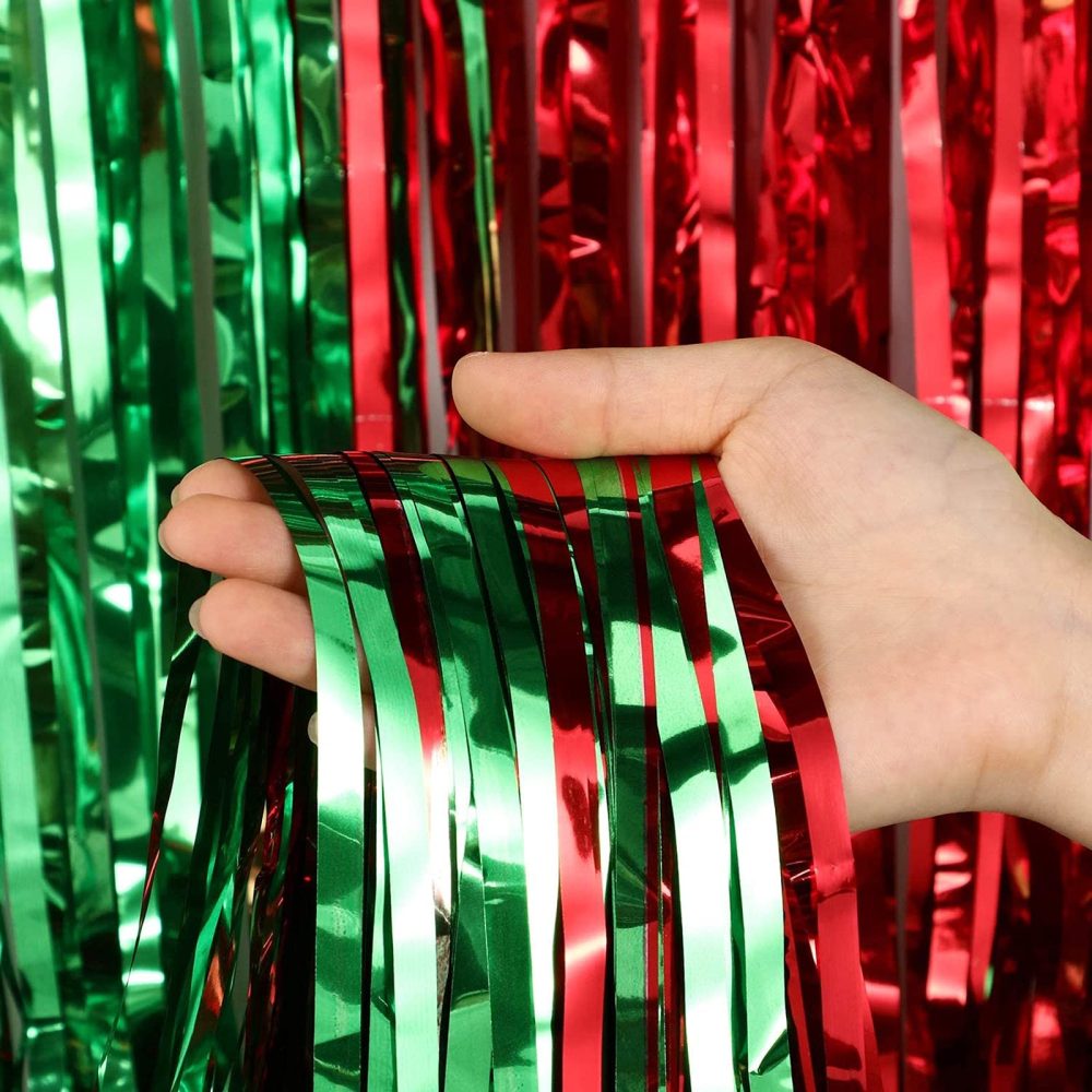 Mienocol 4 Packs Christmas Tinsel Foil Fringe Curtains 3.2ft x 6.5ft Red Green Fringe Curtains Streamers Backdrop for Christmas Party Photo Backdrops Props Christmas Theme Decorations - Image 7