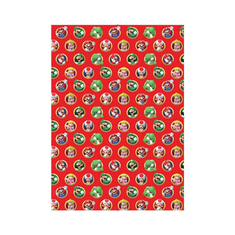 Danilo Promotions Limited Super Mario 4 Metres Wrapping Paper, Gift Wrap Roll 4metres x 70cm Opened. Super Mario Officially Licensed Product, Responsibly Sourced, FSC Multi-Colour