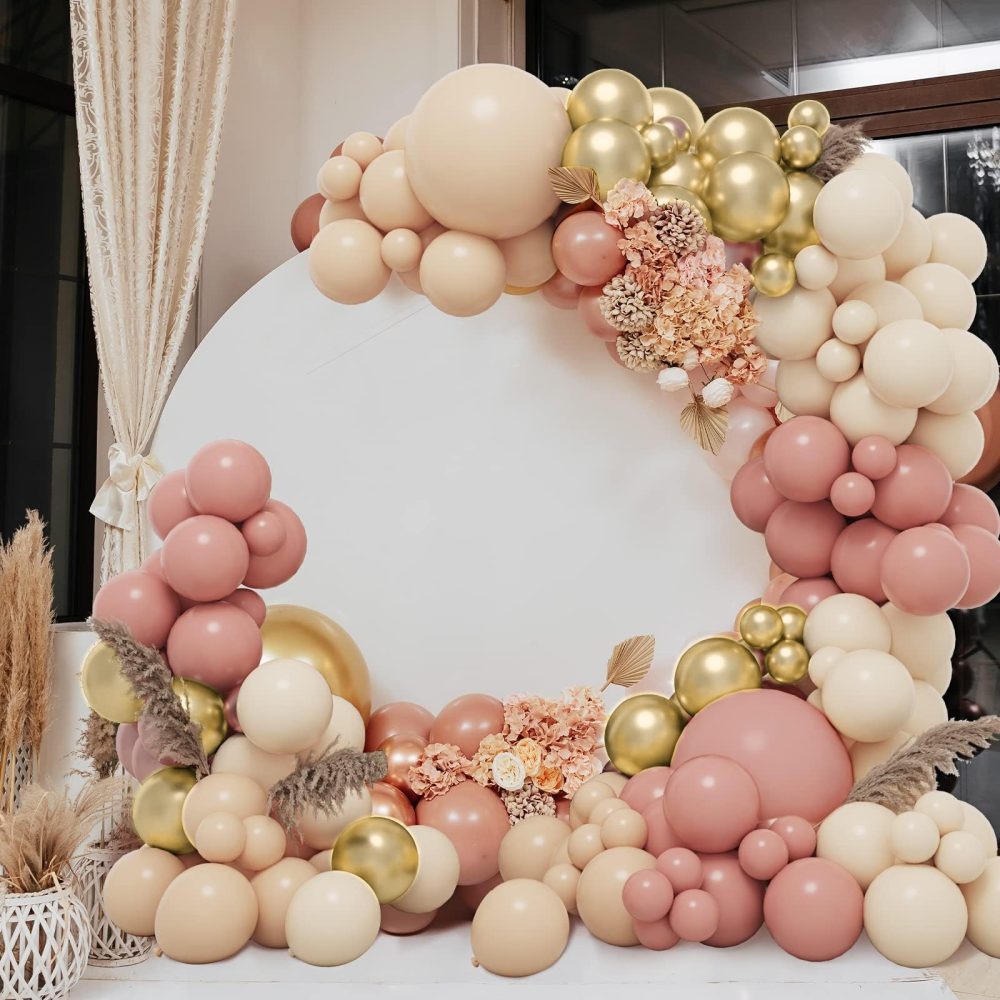 Pink Balloon Arch Kit, 138pcs Blush Pink White Gold Beige Balloon Garland, Dusty Pastel Pink Nude Gold Confetti Latex Balloons for Birthday Wedding Bridal Valentine Princess Party Decorations - Image 7
