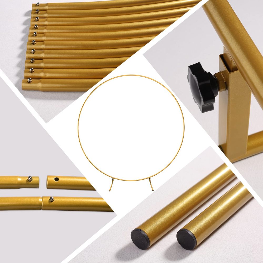 TEKXYZ Round Balloon Arch Stand, 2M Gold Circle Wedding Arch Frame, Golden Metal Backdrop Stand Kit for Birthday, Anniversary, Baby Shower Party Decorations - Image 4
