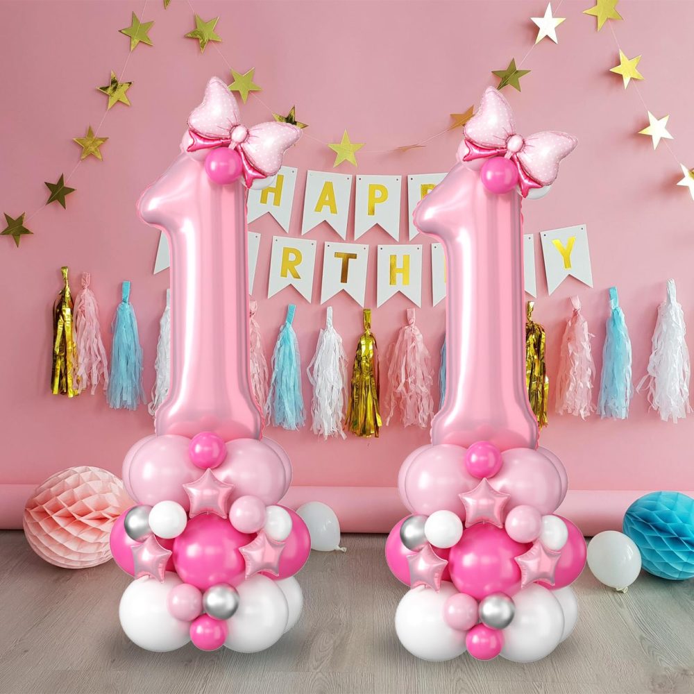 40 Inch Number 1 Balloon Pink Number Foil Balloons Giant Number One Balloon Tower Large Pastel Baby Pink Helium Latex Digital Balloons Stack for Girls First 1st Birthday Baby Shower Anniversary Party - Image 5