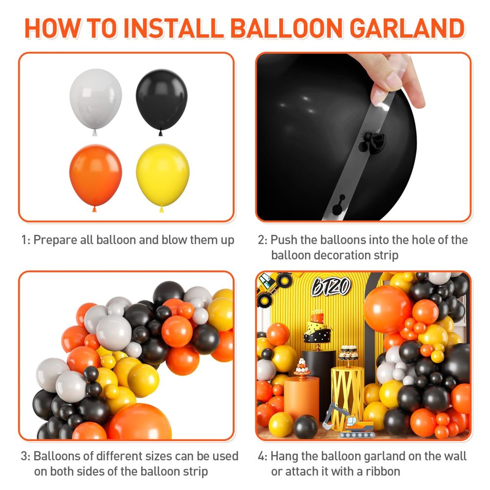 Black Yellow Orange Grey Garland Arch Kit,BTZO Construction Balloons,Black Orange Yellow Balloons Arch for Birthday Baby Shower Construction Truck Them Party Boys Party Supplies - Image 3