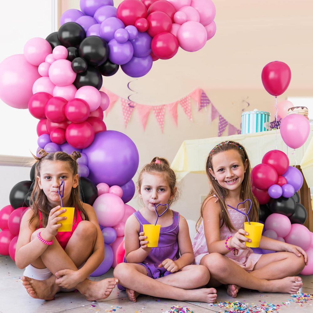 Hot Pink and Purple Balloon Arch Garland Kit, Rose Red Black Pink Purple Latex Balloon, KUMI Party Balloons for Cute Anime Kawaii Cartoon Character Birthday Party Decor Supplies - Image 4