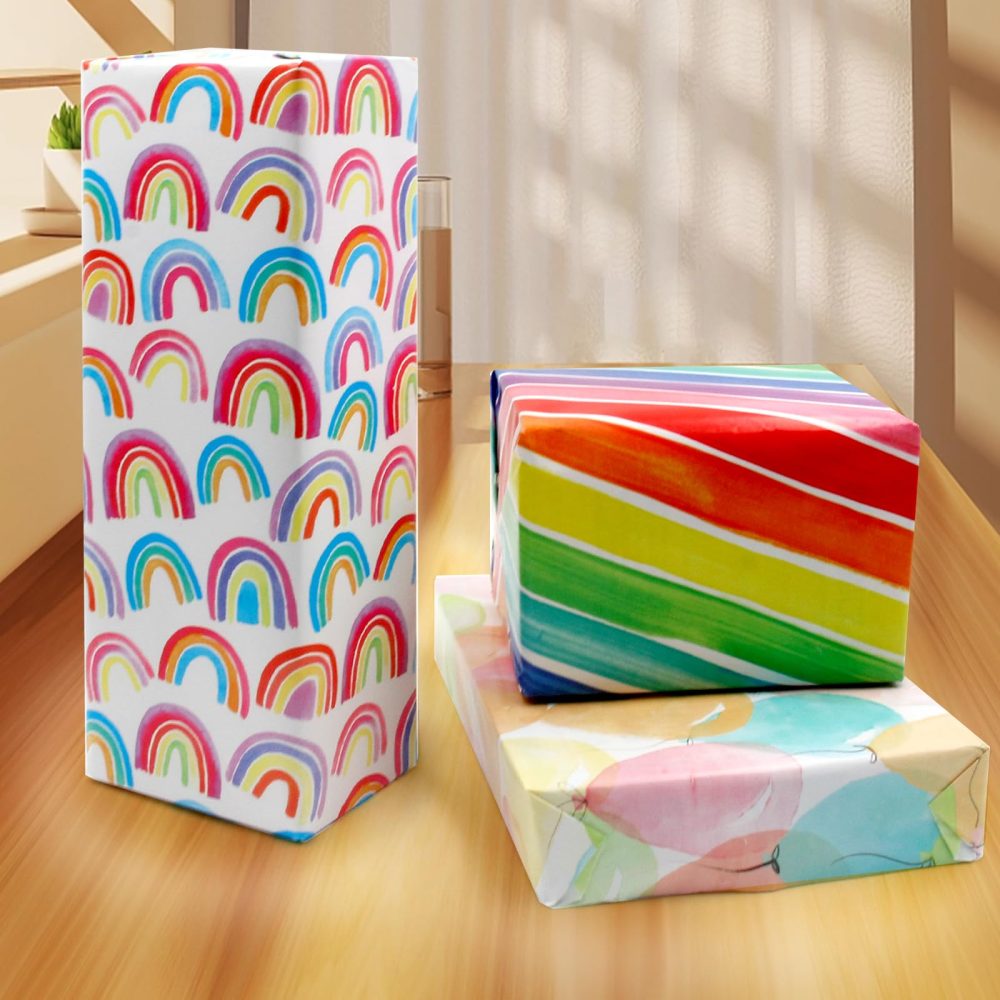 Wrapping Paper Rolls, 3 Rolls 43cm x 3M Gift Wrapping Paper, Birthday Wrapping Paper Roll, 3 Different Print Design for Birthday,Party, Wedding,Baby Shower,Festive Decorations - Image 3