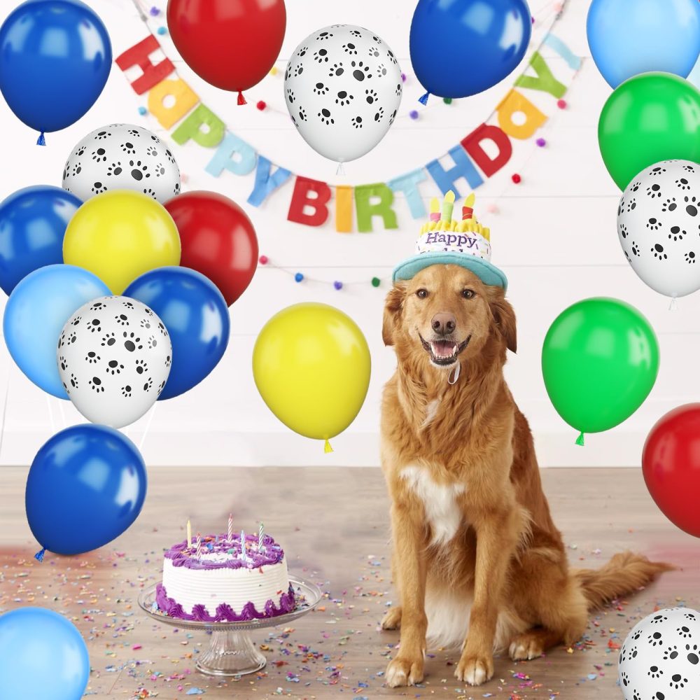 Dog Paw Balloons,12 Inch Blue Red Balloons 50Pcs Paw Print Balloons with Blue Red Yellow Green Balloons for Boys Birthday Baby Shower Dog Birthday Party Decoration - Image 3