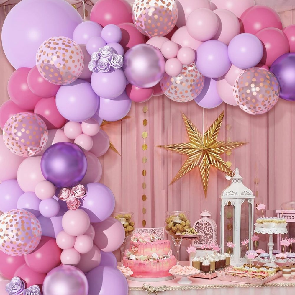 180Pcs Pink Purple Balloon Arch Kit 12 Hollow Butterfly Sticker Bitrthday Purple Pink Party Decoration for Girls Woman Star Foil Balloon Butterfly Decoration for Baby Shower Weeding Party Decor - Image 5