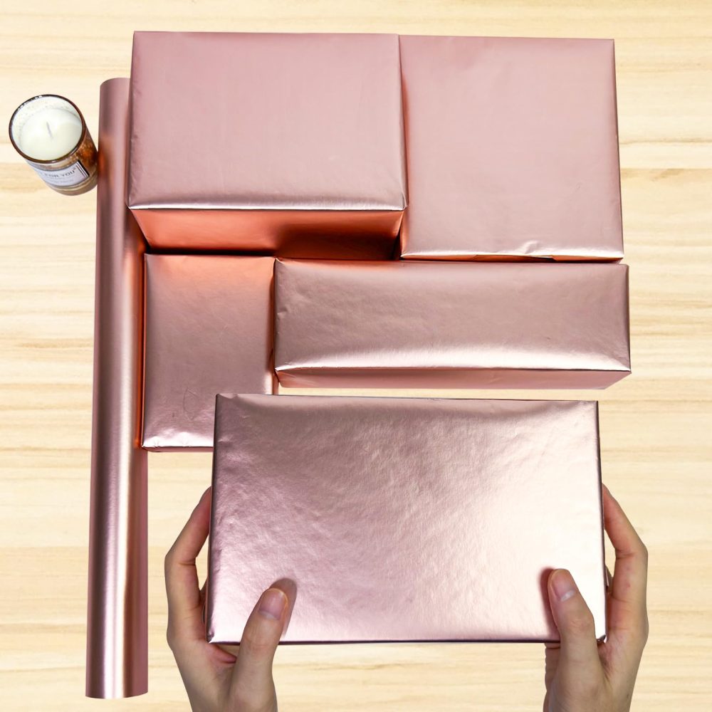 LYINUR Metallic Gift Wrapping Paper Rolls -43 cm x 10 m, Luxury Rose Gold Matte Wrapping Paper Roll, Pretty Gifts Wrap for Valentines, Wedding, Festival, Birthday, Party, Flower Craft, Rosegolden - Image 3