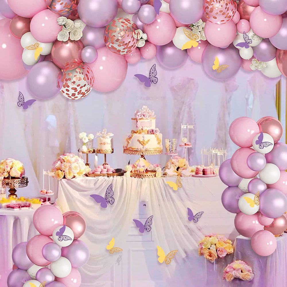 Pink Purple Balloon Arch Kit, 130pcs Pastel Pink Balloons Garland Kit With Metallic Rose Gold Balloon, Party Balloons for Birthday Wedding Valentine's Day Princess Baby Shower Party Decoration - Image 7