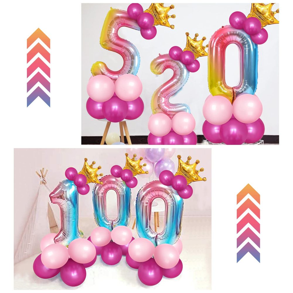 Unisun 32 inch Number Foil Balloons Set, Rainbow Gradient Helium Number 1 Balloon Tower with Crown and 13Pcs Latex Balloons for Princess Prince Birthday Party Anniversary Decorations - Image 3