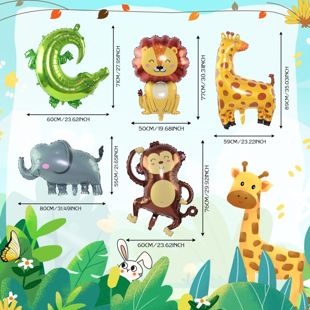 Siumir Jungle Animal Balloons, 9 Gaint (20-36in) Safari Animal Balloons for Children Birthday Party, Animal Theme Party Decoration, Monkey, Elephant, Zebra, Lion, Leopard, Crocodile, Giraffe, Bee - Image 7