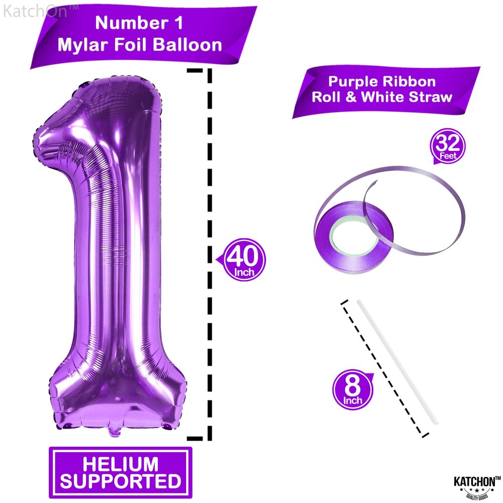 KatchOn, Giant Purple Number 1 Balloons - 40 Inch | 1st Birthday Girl Decoration | Purple 1 Balloon for First Birthday | Winter Onderland 1st Birthday Decorations | Purple 1st Birthday Decorations - Image 7