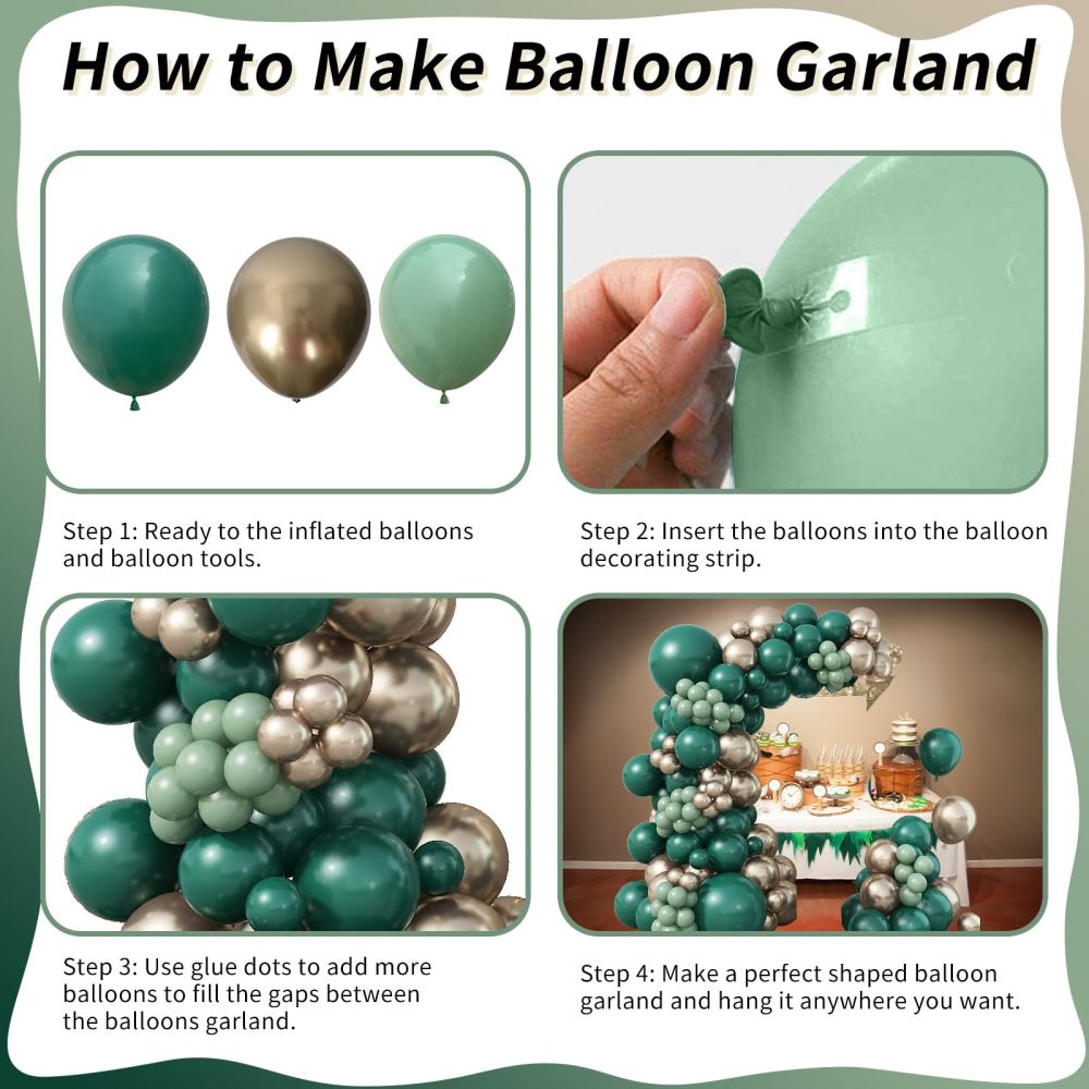 Green and Gold Balloon Arch Garland Kit, Dark Green Emerald Green Balloon Sage Green Latex Balloons with Metallic Gold Helium Balloons for Forest Jungle Birthday Wedding Graduation Party Decorations - Image 2