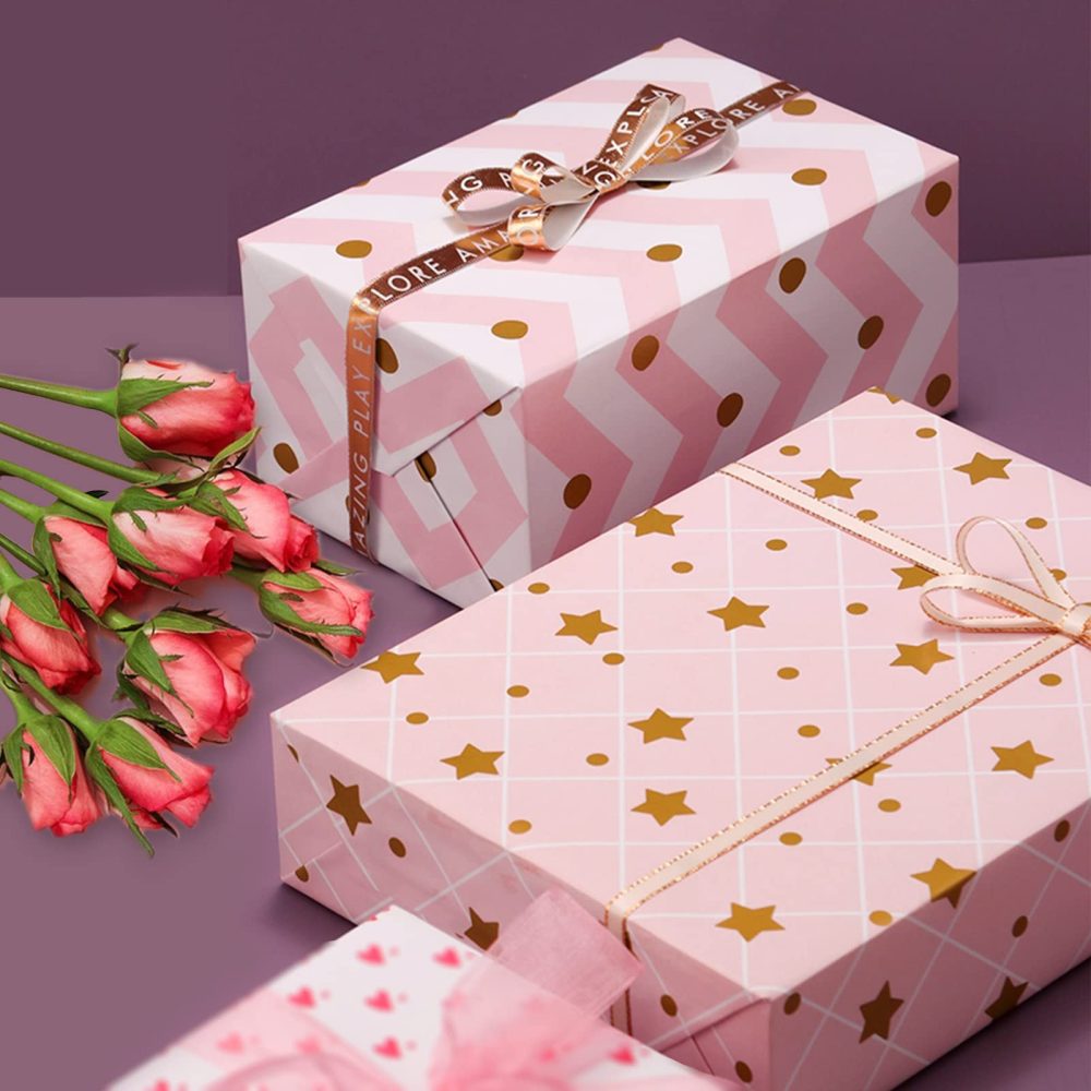 Jatidne 12 Sheets Pink Wrapping Paper with Matching Tags Girls Wrapping Paper Birthday Recyclable Gift Wrap - Image 4