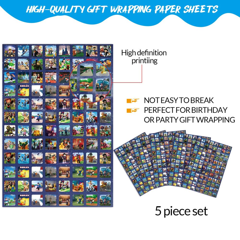 PADIEOE Pack of 5 Roblox Gift Wrapping Paper 51x75cm Kraft Paper Durable Roblox Gift Wrap Pack for Kids Birthday, Party Storage Festive Decoration (Photo Album) - Image 6