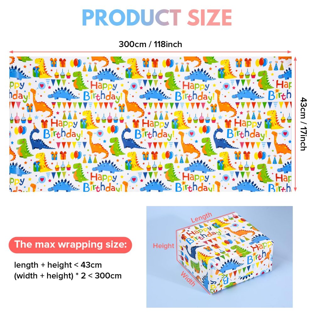 Birthday Wrapping Paper Roll, 5 Rolls 43cm x 3M Gift Wrapping Paper for Boys, Girls, Kids - Perfect for Birthdays, Parties & Graduation - Image 6