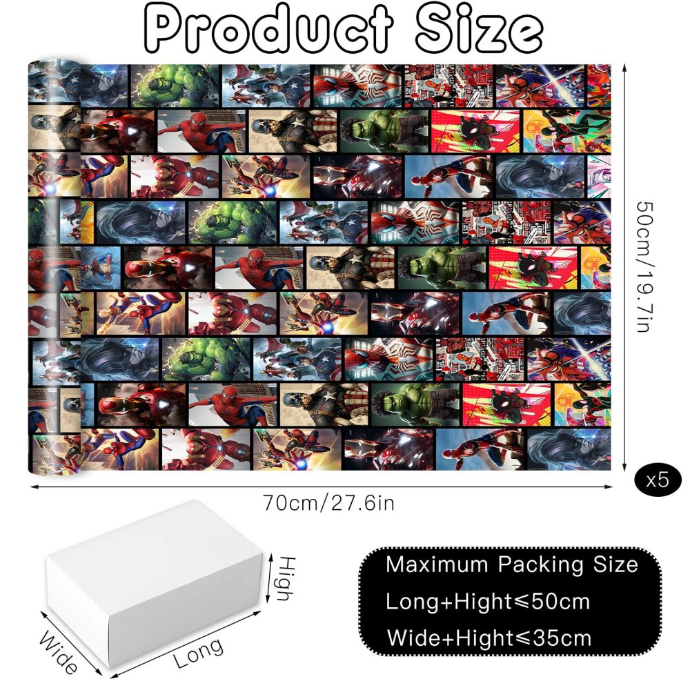 5 Sheets Hero Wrapping Paper, 70cm x 50cm Premium Theme Gift Wrapping Paper, Themed Birthday Wrapping Paper Boys Girls Designed for Birthday Gift, Theme Party Gift - Image 7