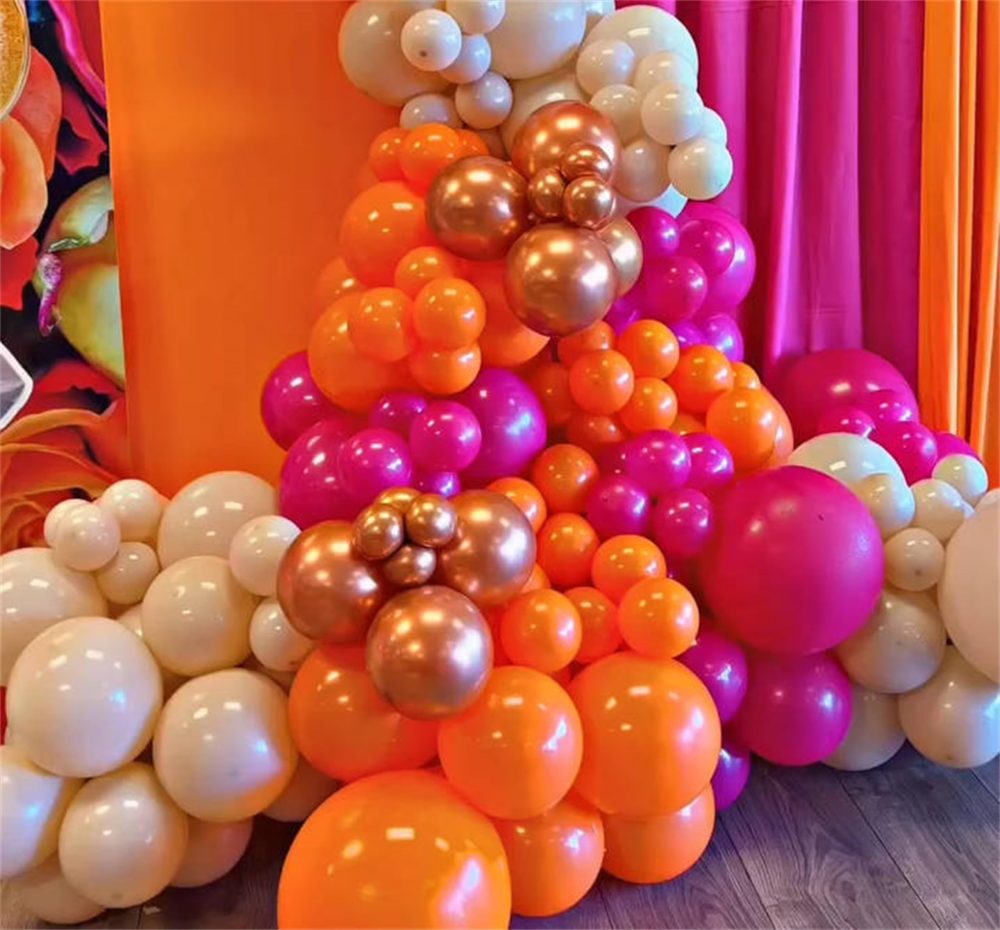 Pink and Orange Balloons Arch Kit, 122 Pcs Hot Pink Orange with Metallic Gold Latex Balloon Garland, Pastel Pink Orange Gold Balloon for Birthday Summer Tropical Wedding Groovy Theme Party Decorations - Image 6
