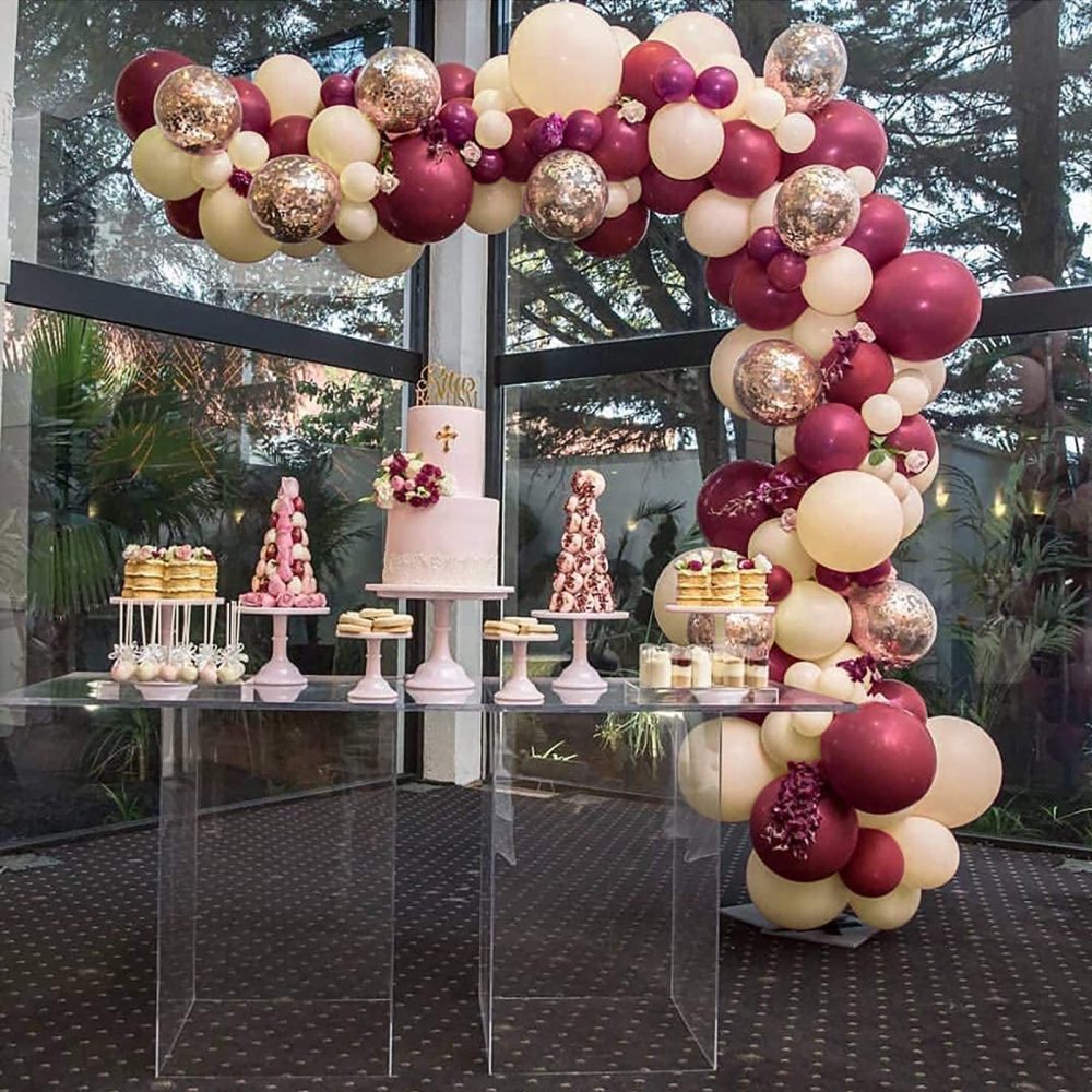 Burgundy Balloon Arch Kit,123Pcs Wine Red and White Balloons with Gold White Confetti Balloons, Wine Red Party Decorations for Wedding Bridal Anniversary Decorations Valentines Day Birthday Party Deco - Image 4