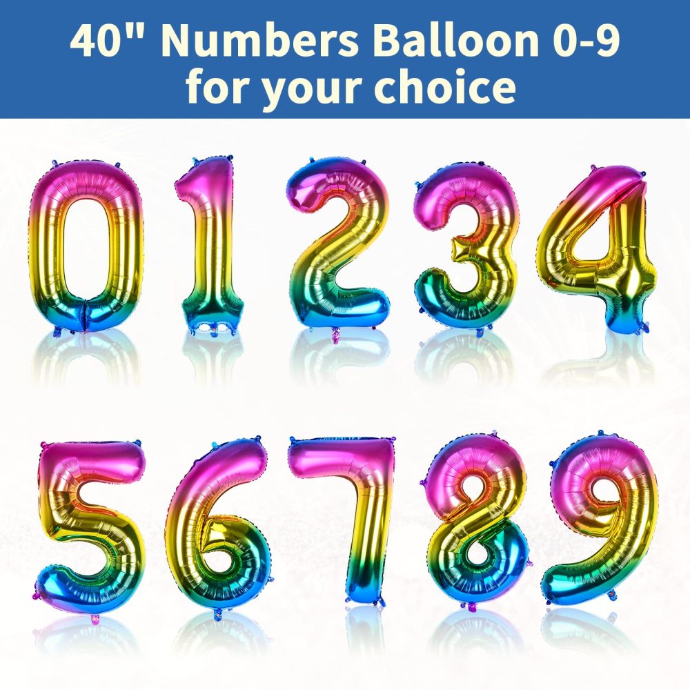 Dbmoon 40'' Giant Rainbow Helium Foil Number Balloons Self Inflating 0-9, Large Number 1 Balloon Gradient Girls Boys Birthday Party Decor/Anniversary Supplies -- Number 1 - Image 6