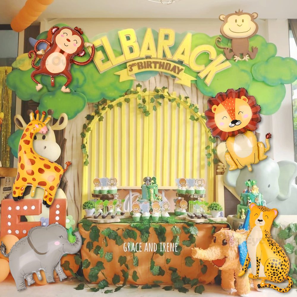 6 Pcs Jungle Safari Animals Balloons 3D Giant Lion Leopard Elephant Giraffe Monkey Zebra Shaped Foil Helium Balloon Forest Theme Party Decoration - Image 5