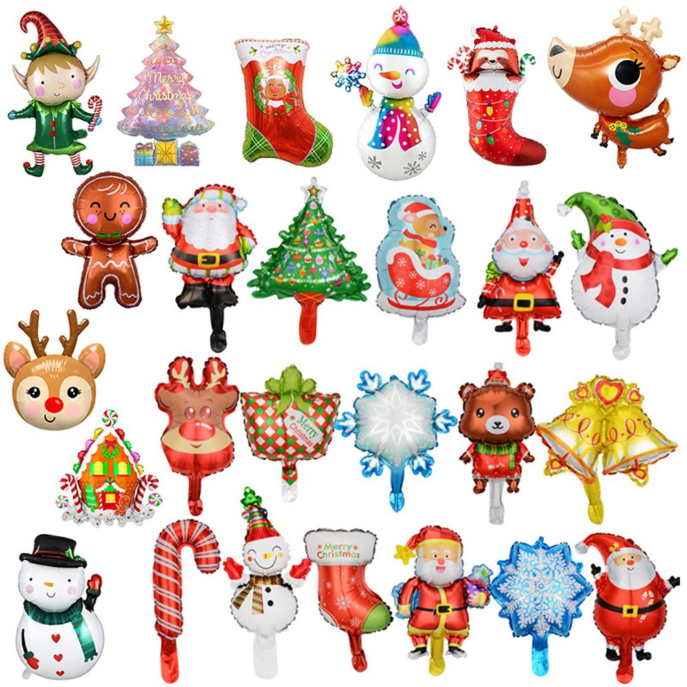 26 Pcs Christmas Foil Balloons Christmas Party Balloons Christmas Theme Balloons Decorations Santa Claus Christmas Snowman Tree Bell Candy Cane Gift Elk Reindeer Sock Gingerbread