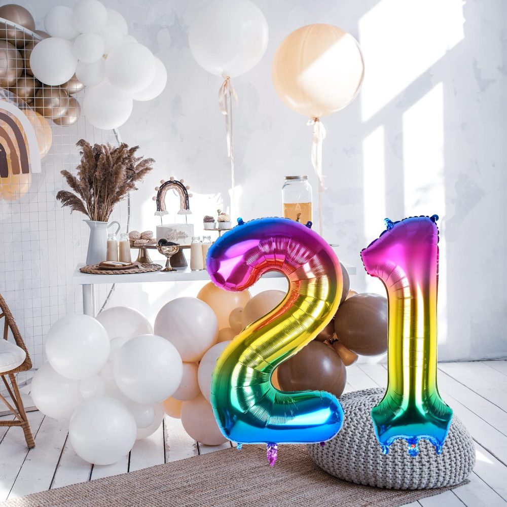 Dbmoon 40'' Giant Rainbow Helium Foil Number Balloons Self Inflating 0-9, Large Number 1 Balloon Gradient Girls Boys Birthday Party Decor/Anniversary Supplies -- Number 1 - Image 3