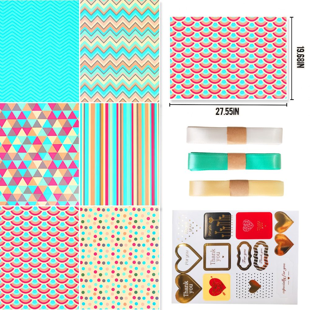 Wrapping Paper Sheets-Birthday Wrapping Paper Set Included 6 Gift Wrap Papers with Sticker,Ribbon-Eco Present Gift Wrapping Paper Birthday for Women,Men,Female,Girl,Boy,Adult,Any Occasion - Image 7