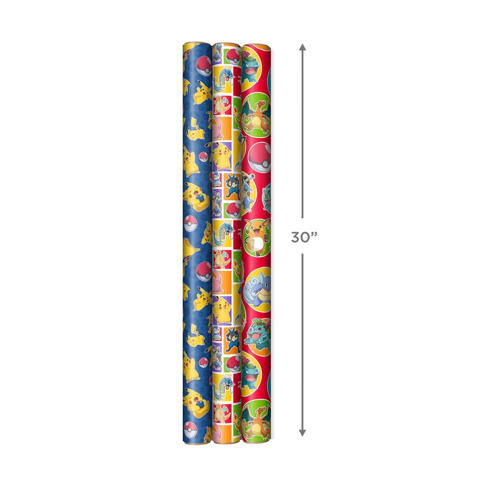 Hallmark Pokémon Wrapping Paper with Cutlines on Reverse (3 Rolls: 60 Sq. Ft. Ttl) with Pikachu, Charmander, Bulbasaur for Birthdays, Kids Parties, Gamers, Christmas Gifts - Image 6
