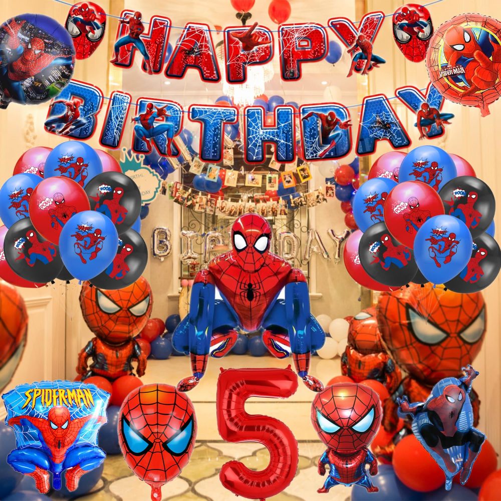 Spiderman Balloon Party Decorations - Spider Hero 5 year Happy Birthday Banner Spiderman Large Foil Balloons for Kid's Boys, girls Superhero Themem Party Decor Supplies (5th) - Image 5