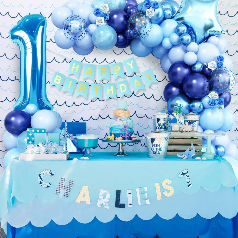 1st Birthday Decorations for Boys, Blue Number 1 Star foil Balloon and Dark Blue Baby Blue Confetti Balloons 1st Birthday Arch Kits, Birthday Banner for Baby Boys 1 Year Old Birthday Party Decorations - Image 4