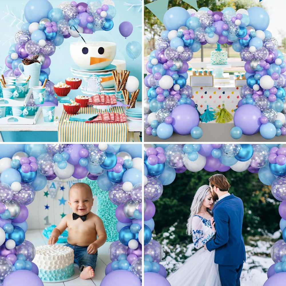 Frozen Balloon Arch Kit,Light Blue Purple White Balloon Garland with Silver Confetti Balloon,Metallic Blue Purple Balloon Decorations for Frozen Theme Birthday Baby Shower Holiday Party Decor Supplies - Image 2