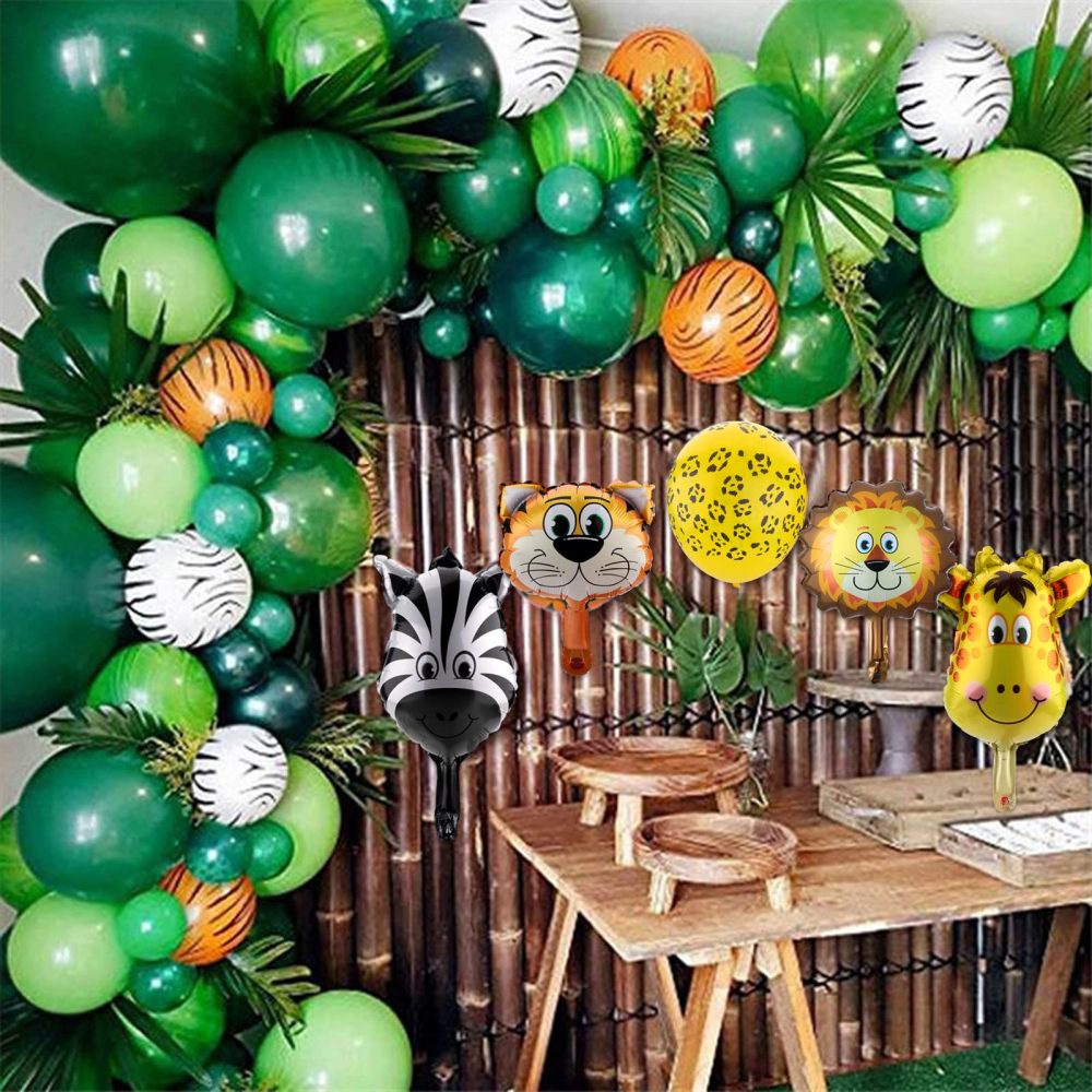 Hileyu 1st Kids Baby Birthday Party Decoration,Wild Forest Animal Foil Balloons,Safari Birthday Decoration Set,25xBalloons+1 Roll Glue Dots,Jungle Theme Animal Party Supplies for Boys Girls Birthday - Image 2