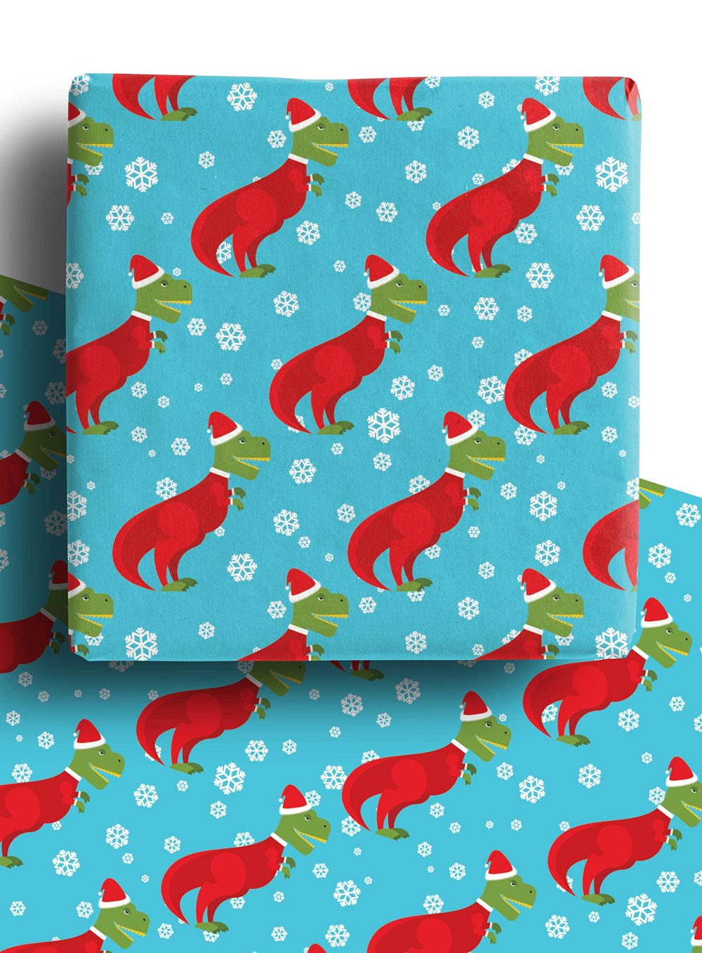 Christmas Dinosaur Wrapping Paper Sheets - 4 x Recyclable Eco Friendly Dino Gift Wrap for Boys, Girls and Adults (Christmas Dinos)