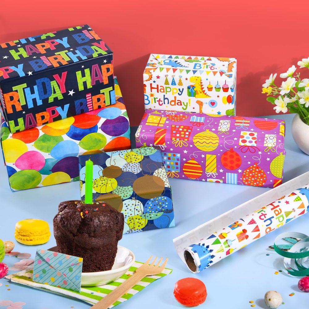 Birthday Wrapping Paper Roll, 5 Rolls 43cm x 3M Gift Wrapping Paper for Boys, Girls, Kids - Perfect for Birthdays, Parties & Graduation - Image 4