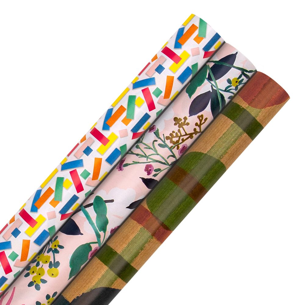 Hallmark Multi Occasion Wrapping Paper Bundle - 3 Rolls in 3 Bright Designs