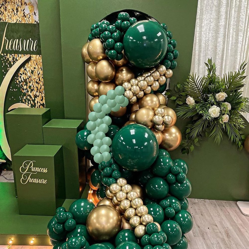Green and Gold Balloon Arch Garland Kit, Dark Green Emerald Green Balloon Sage Green Latex Balloons with Metallic Gold Helium Balloons for Forest Jungle Birthday Wedding Graduation Party Decorations - Image 4