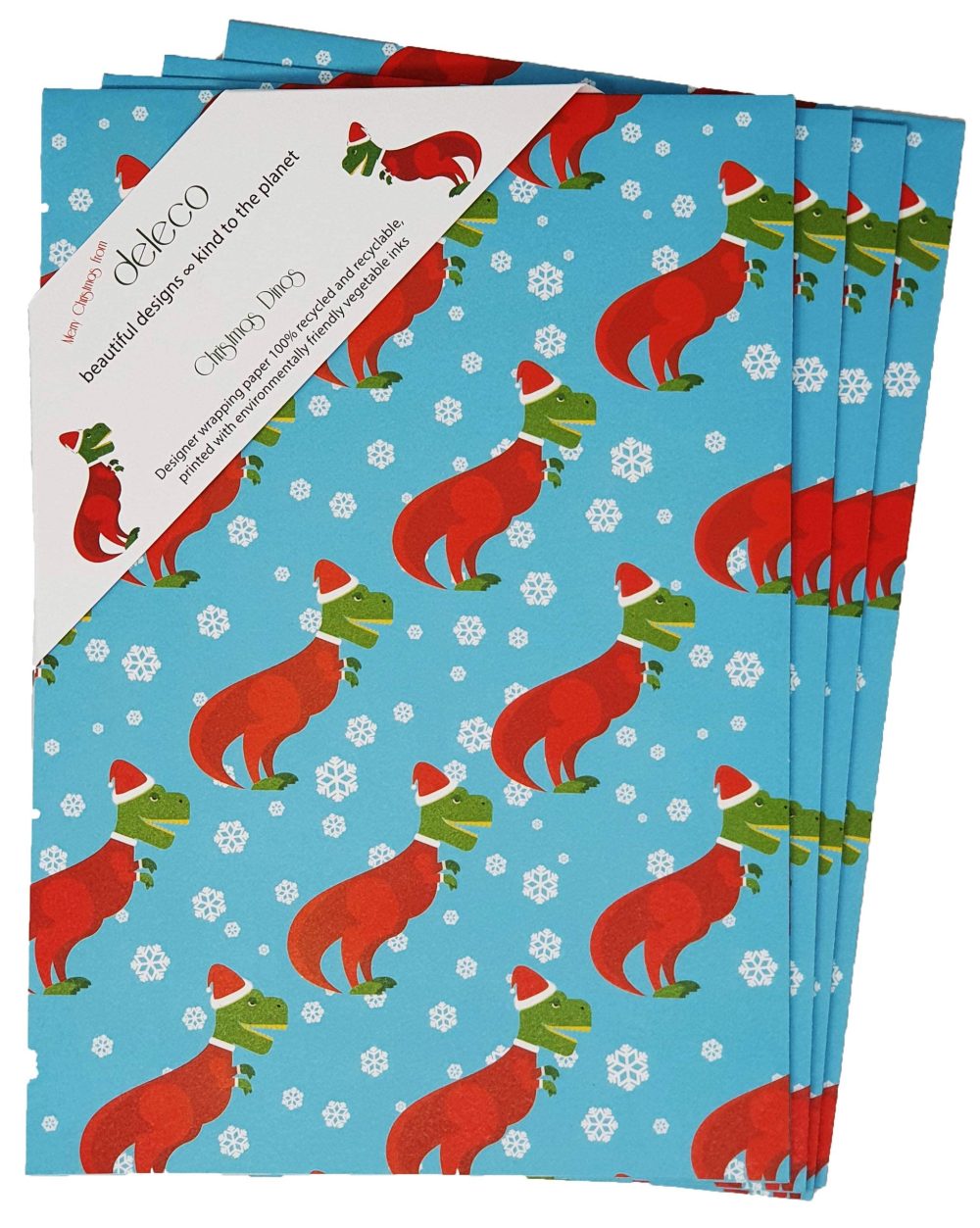 Christmas Dinosaur Wrapping Paper Sheets - 4 x Recyclable Eco Friendly Dino Gift Wrap for Boys, Girls and Adults (Christmas Dinos) - Image 4