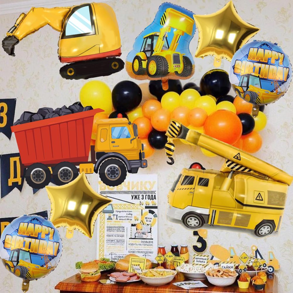 Teslite Construction Balloons 1 Year Old, 9Pcs Party Supplies with 40 Inch Gold Number Balloons, Large Digger Set, Happy Birthday Foil for Boys 1st Decorations - Image 4