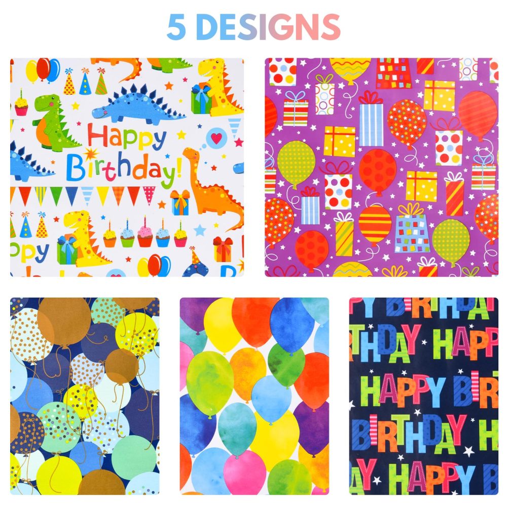 Birthday Wrapping Paper Roll, 5 Rolls 43cm x 3M Gift Wrapping Paper for Boys, Girls, Kids - Perfect for Birthdays, Parties & Graduation - Image 7